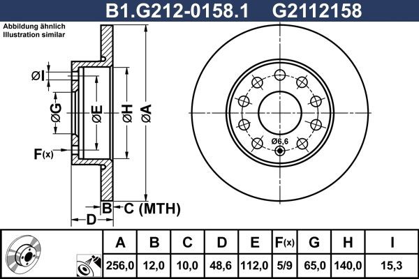 GALFER B1.G212-0158.1: Stabdžių diskas Ø: 256mm, visiškai, Ø: 256mm, padengta
