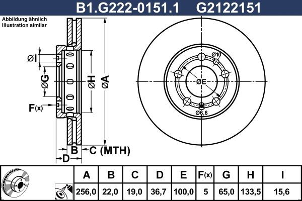 GALFER B1.G222-0151.1: Disc de frână Ř: 256mm, ventilat, Ř: 256mm, acoperit (cu un strat protector)