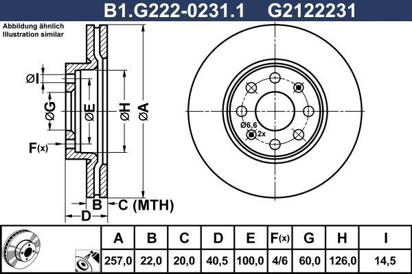 GALFER B1.G222-0231.1: Bremseskive Ø: 257,0mm, ventileret, Ø: 257,0mm, coatet