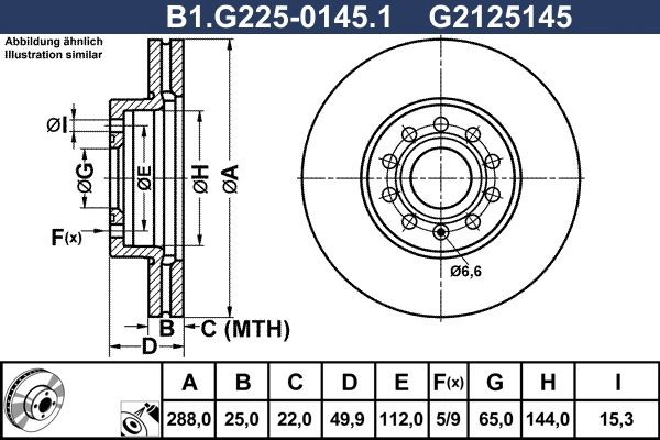 GALFER B1.G225-0145.1: Piduriketas Ø: 288mm, õhutusega, Ø: 288mm, kaetud, koos kruvidega