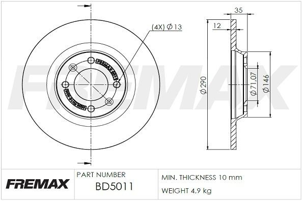 FREMAX BD-5011: Féktárcsa Ø: 290mm, tele, Ø: 290mm, bevonatolt