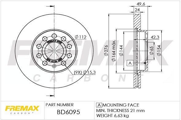 FREMAX BD-6095: Piduriketas Ø: 276mm, õhutusega, Ø: 276mm, kaetud, osalise kattekihiga
