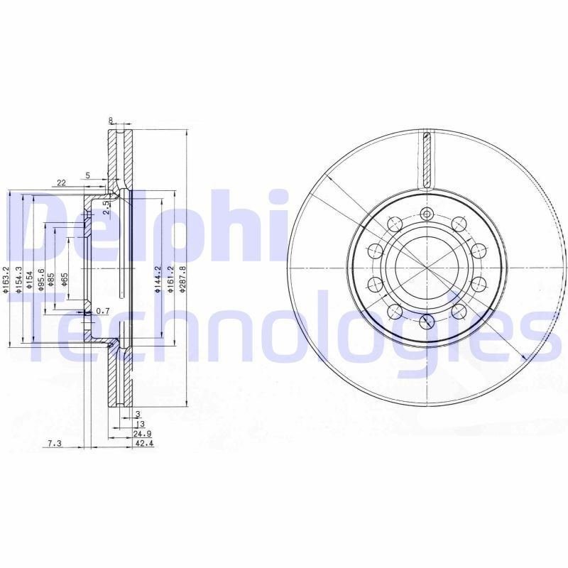 DELPHI BG3833-C: Stabdžių diskas Ø: 288mm, ventiliuojama, Ø: 288mm, padengta alyva