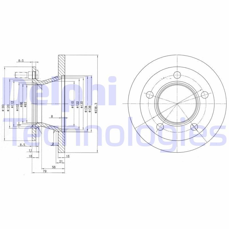 DELPHI BG3890-C: Stabdžių diskas Ø: 260mm, visiškai, Ø: 260mm, padengta alyva, be rato guolio, be ABS jutiklio žiedo