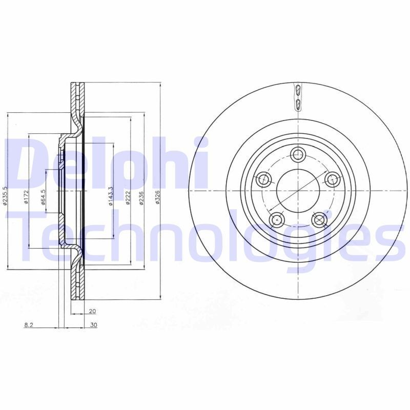 DELPHI BG4202C: Δισκόπλακα Ø: 326mm, αεριζόμενο, Ø: 326mm, με επίστρωση