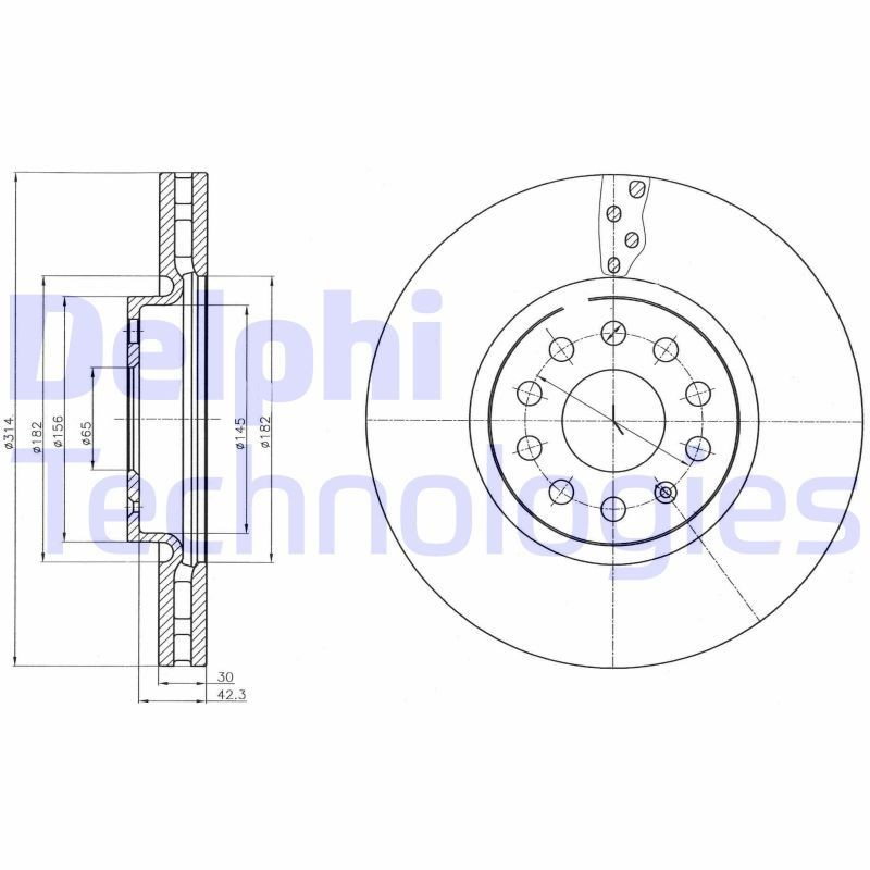 DELPHI BG4330C: Piduriketas Ø: 314mm, õhutusega, Ø: 314mm, kaetud