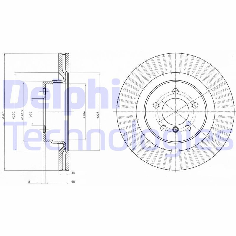 DELPHI BG9081C: Bremseskive Ø: 343mm, ventileret, Ø: 343mm, coatet