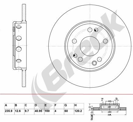 BRECK BR 010 SA100: Brzdový kotouč R: 236mm, plný, šedá litina, R: 236mm, nátěr, bez ložiska (kola)