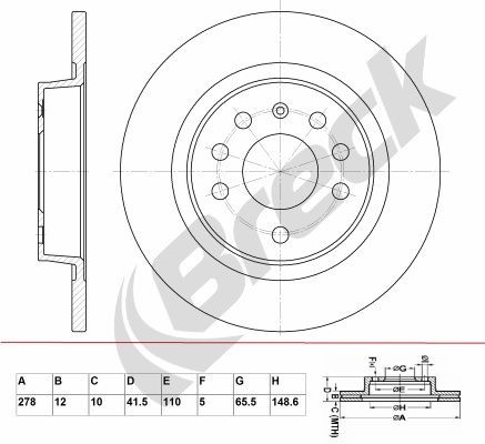 BRECK BR 027 SA100: Bremseskive Ø: 278mm, fuldstændigt, Gråt støbejern, Ø: 278mm, coatet, uden hjullejer