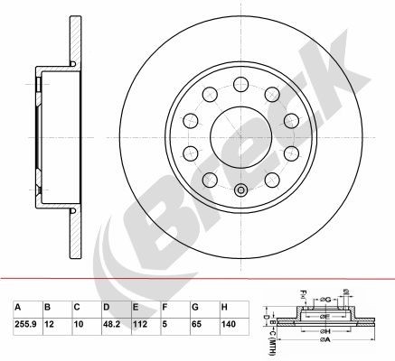 BRECK BR 034 SA100: Stabdžių diskas Ø: 256mm, visiškai, ketus, Ø: 256mm, padengta, su rato tvirtinimo smeigėmis, be rato guolio