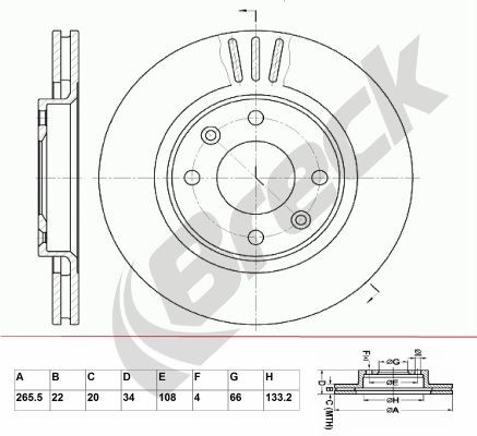 BRECK BR 301 VA100: Bremseskive Ø: 265,5mm, ventileret, Ø: 265,5mm, coatet, uden hjullejer