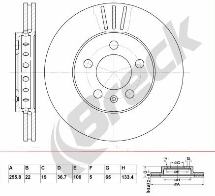 BRECK BR 302 VA100: Piduriketas Ø: 256mm, õhutusega, Ø: 256mm, kaetud, ilma rattalaagrita