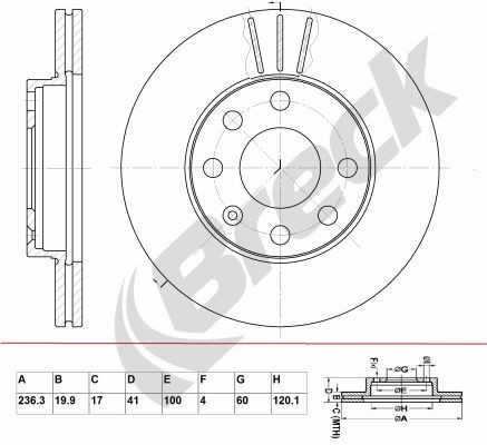 BRECK BR 306 VA100: Brzdový kotouč R: 236,3mm, větráno, R: 236,3mm, nátěr, bez ložiska (kola)