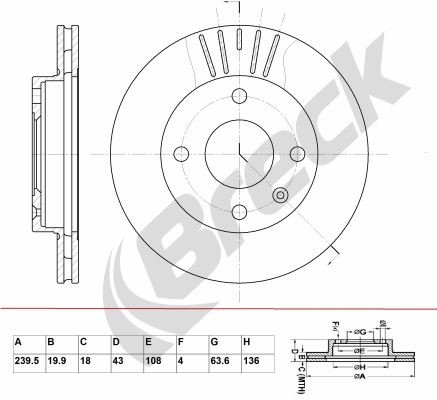 BRECK BR 318 VA100: Piduriketas Ø: 240mm, õhutusega, Ø: 240mm, kaetud, ilma rattalaagrita