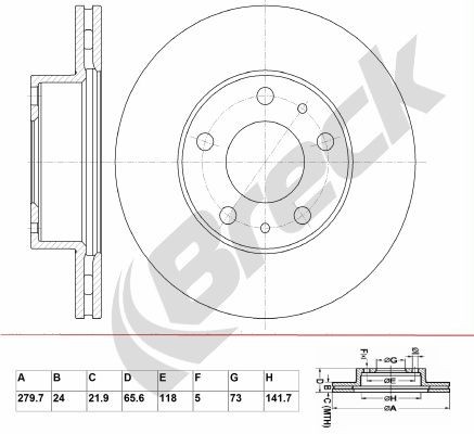 BRECK BR 323 VA100: Bremseskive Ø: 280mm, ventileret, Ø: 280mm, coatet, uden hjullejer