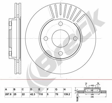 BRECK BR 338 VA100: Stabdžių diskas Ø: 288mm, ventiliuojama, Ø: 288mm, padengta, be rato guolio