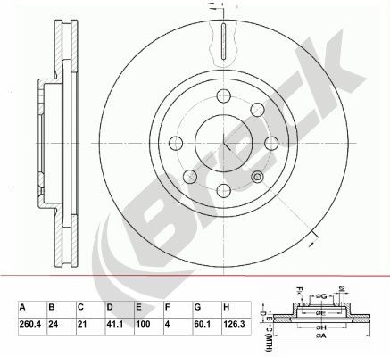 BRECK BR 341 VA100: Bremžu diski Ø: 260,4mm, ventilējams, Ø: 260,4mm, pārklāts, bez riteņa rumbas gultņa