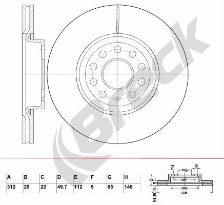 BRECK BR 346 VA100: Piduriketas Ø: 312mm, õhutusega, Ø: 312mm, kaetud, ilma rattalaagrita