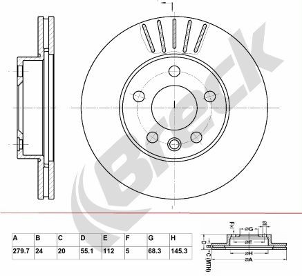 BRECK BR 354 VA100: Stabdžių diskas Ø: 280mm, ventiliuojama, Ø: 280mm, padengta, be rato guolio