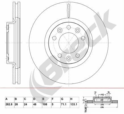 BRECK BR 382 VA100: Bremseskive Ø: 282,8mm, ventileret, Ø: 282,8mm, coatet, uden hjullejer