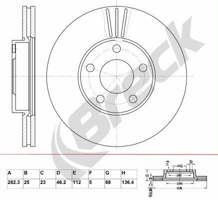 BRECK BR 383 VA100: Stabdžių diskas Ø: 282,3mm, ventiliuojama, Ø: 282,3mm, padengta, be rato guolio