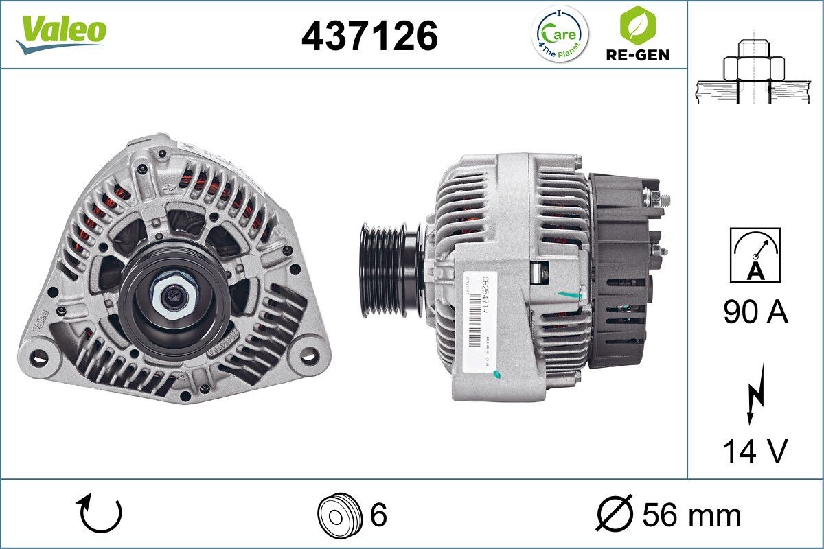 VALEO 437126: Laturi 90A REMANUFACTURED PREMIUM
