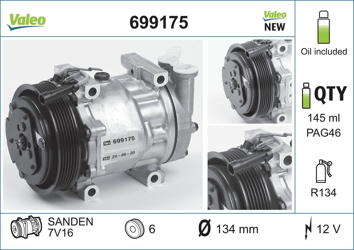 VALEO 699175: Kliimakompressor PAG-kompressoriõliga NEW ORIGINAL PART
