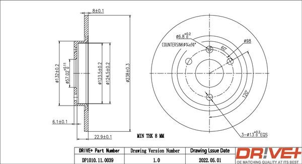 Dr!ve+ DP1010.11.0039: Bremseskive foraksel, Ø: 238mm, fuldstændigt, Ø: 238mm