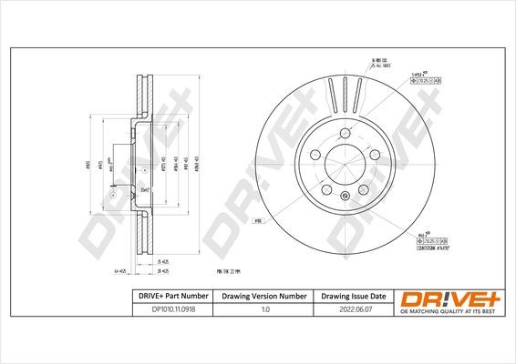 Dr!ve+ DP1010.11.0918: Δισκόπλακα μπροστινός άξονας, Ø: 287mm, αεριζόμενο, Ø: 287mm