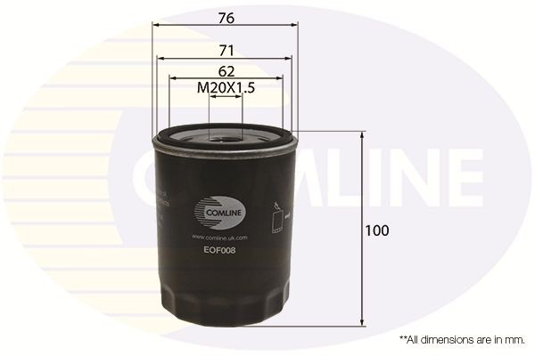 COMLINE EOF008: Eļļas filtrs ar atgriezējvārstu