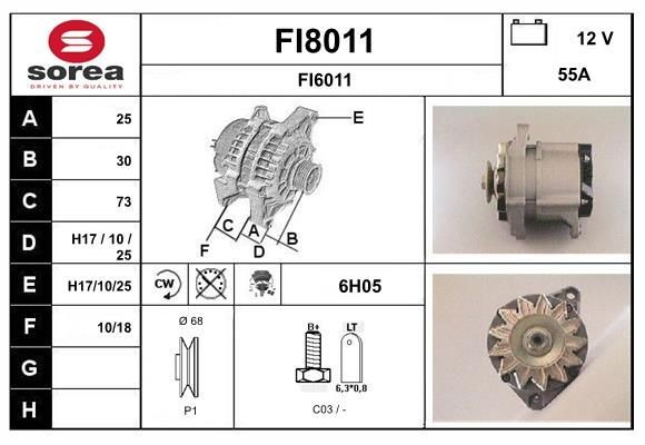 SNRA FI8011: Alternator 55A, ze zintegrowanym regulatorem