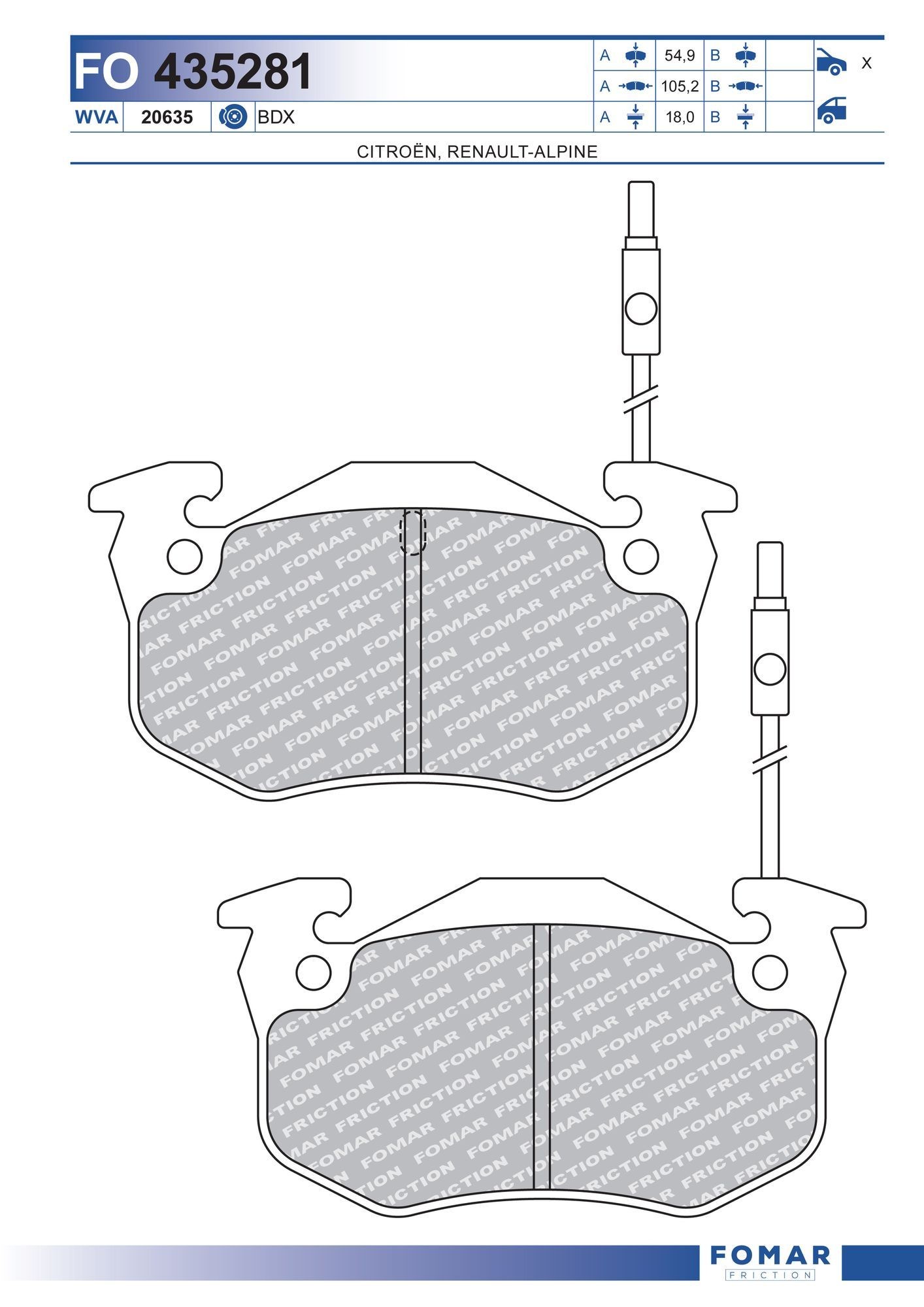 FOMAR Friction FO 435281: Sada brzdových destiček, kotoučová brzda