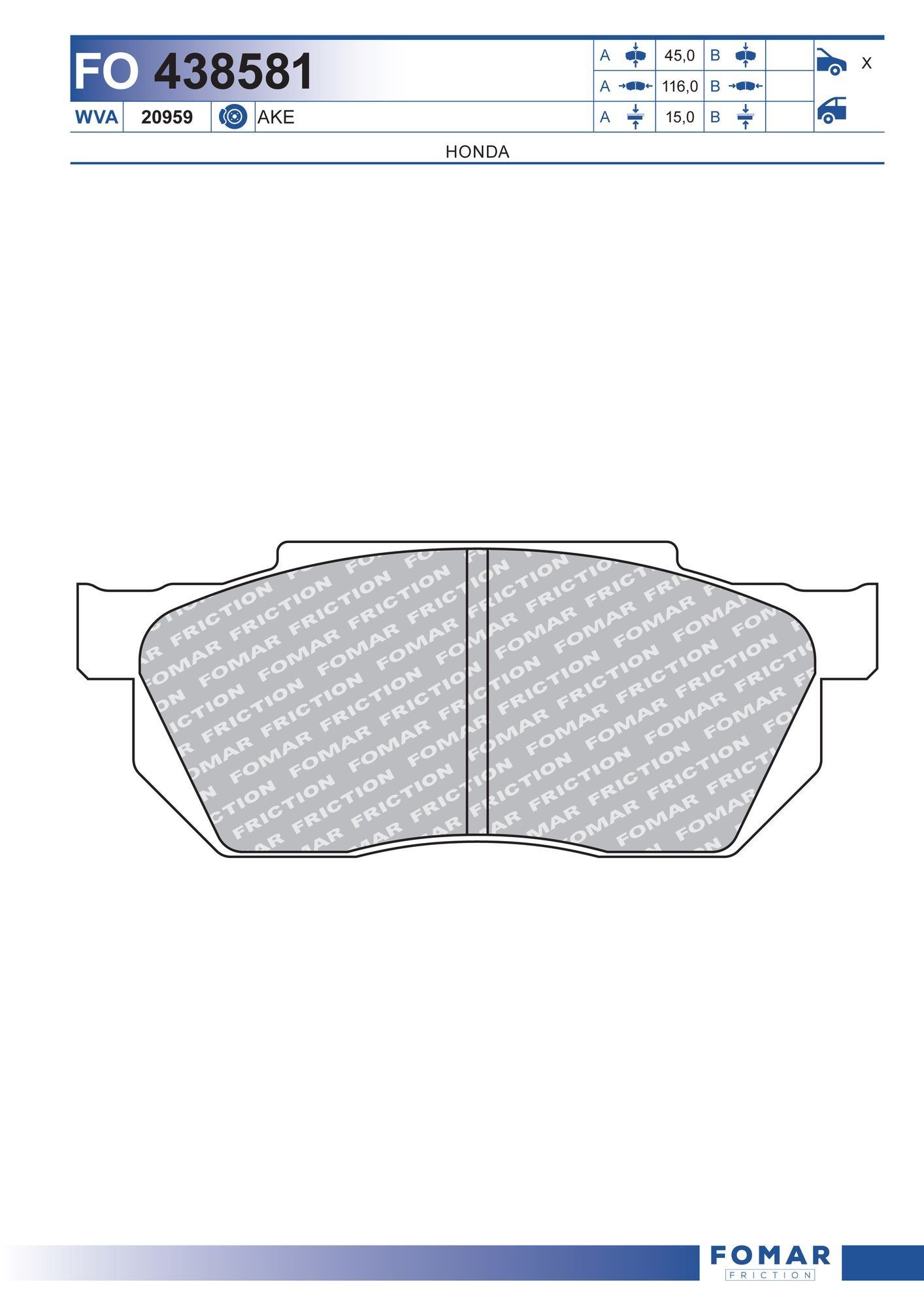 FOMAR Friction FO 438581: Plaquettes de frein