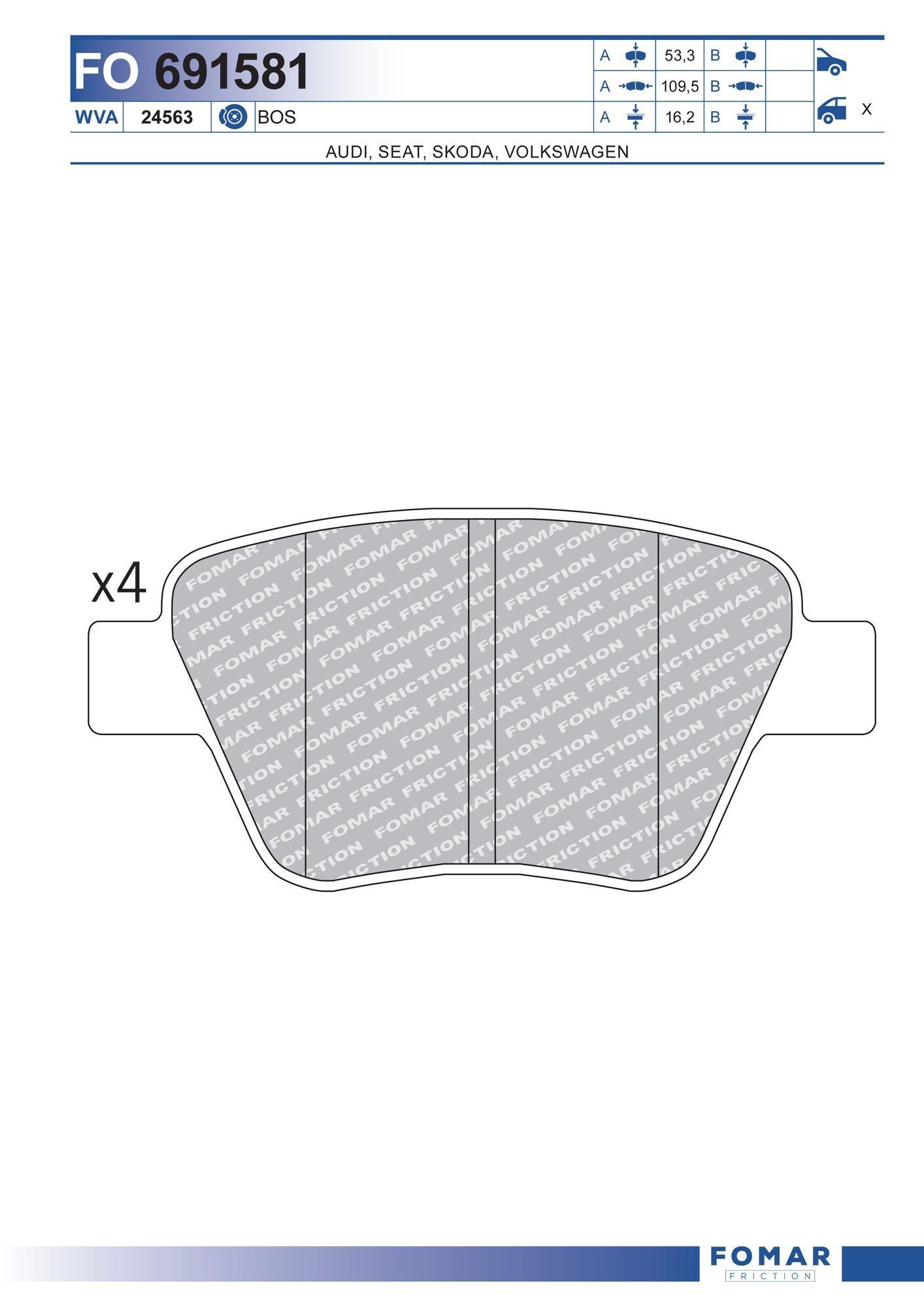 FOMAR Friction FO 691581: Piduriklotsid