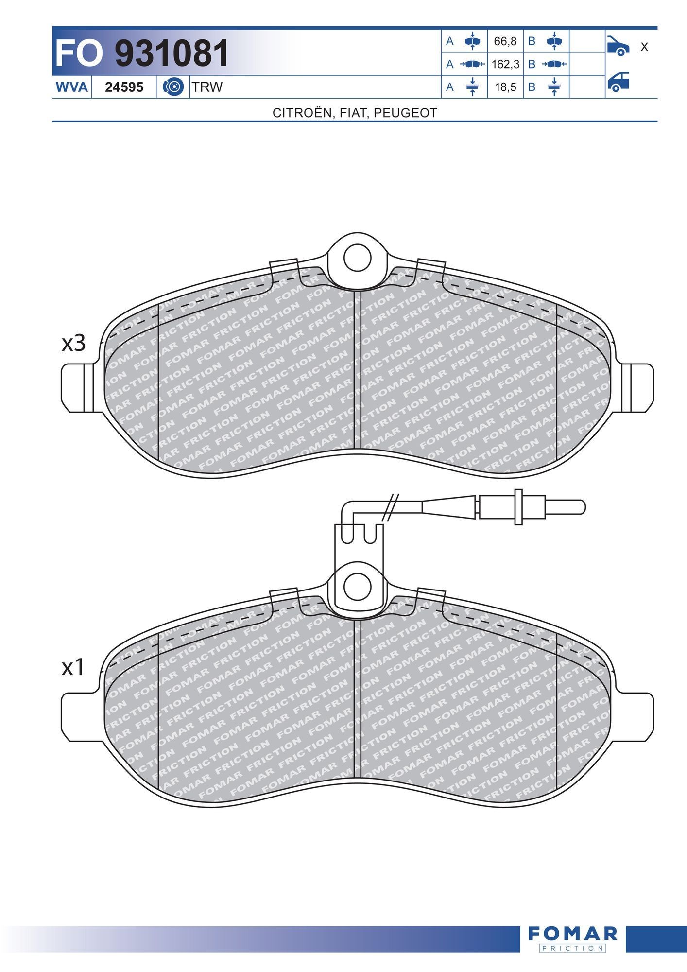 FOMAR Friction FO 931081: Piduriklotsid koos lisadega
