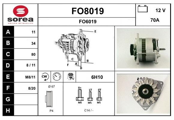 SNRA FO8019: Lichtmaschine 70A, mit integriertem Regler