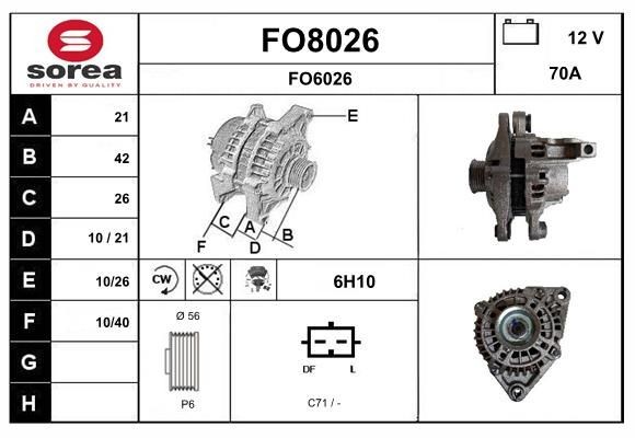 SNRA FO8026: Alternatore 70A, con regolatore integrato
