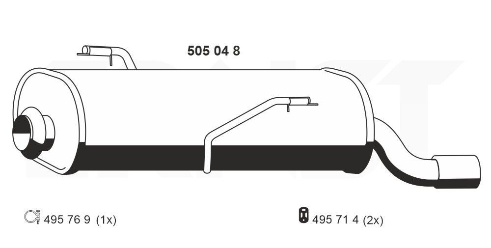 ERNST 505048: Lõppsummuti 750mm, koos summutiotsakattega