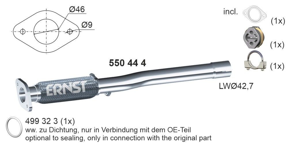 ERNST 550444: Flexitoru, väljalskesüsteem koos flantsiga, koos montaažikomplektiga, Set