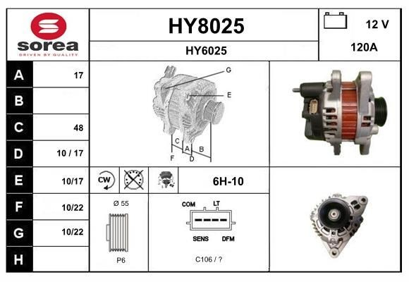 SNRA HY8025: Alternatore 120A, con regolatore integrato