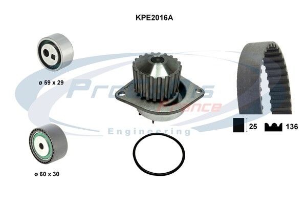 PROCODIS FRANCE KPE2016A: Bomba de água + kit de correia dentada N.º dentes: 136, Largura: 25,4mm, com juntas