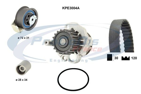 PROCODIS FRANCE KPE3004A: Ūdenssūknis + Zobsiksnas komplekts Platums: 30mm, ar ūdenssūkni, ar spriegotāja demferi, spriegotājrullītis