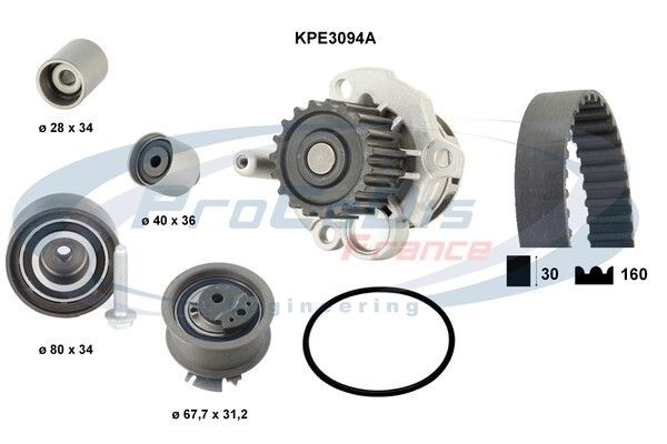 PROCODIS FRANCE KPE3094A: Bomba de água + kit de correia dentada N.º dentes: 160, com juntas, com perno roscado