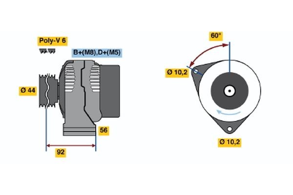 BOSCH 0 986 038 910: Kintamosios srovės generatorius 143A