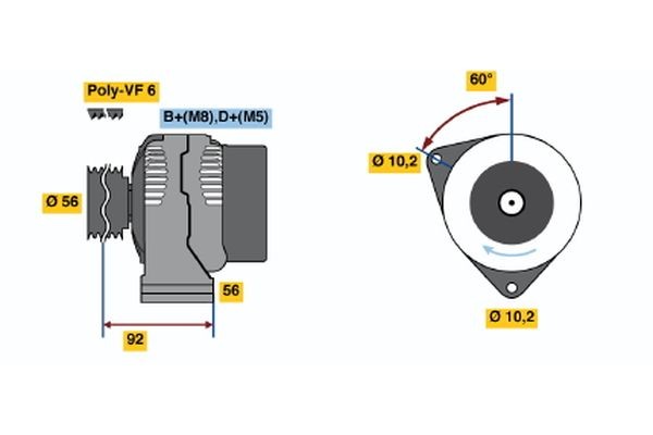 BOSCH 0 986 041 060: Kintamosios srovės generatorius 143A