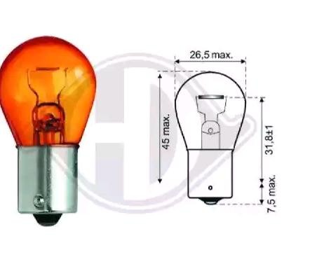 DIEDERICHS LID10054: Blinklyspære 12V, på begge sider, PY21W Amber