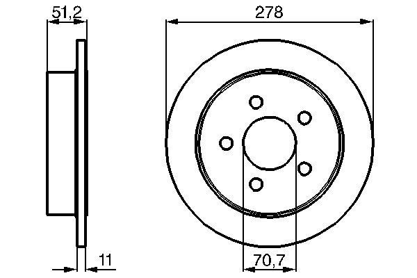 BOSCH 0 986 478 487: Bremseskive Ø: 278mm, fuldstændigt, Ø: 278mm, olieret