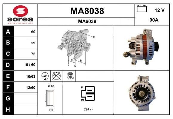 SNRA MA8038 Lichtmaschine 90A, mit integriertem Regler