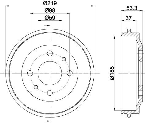 MINTEX MBD011: Fékdob 219mm, kerékagy nélkül, kerékcsapágy nélkül, kerékrögzítő csavar nélkül