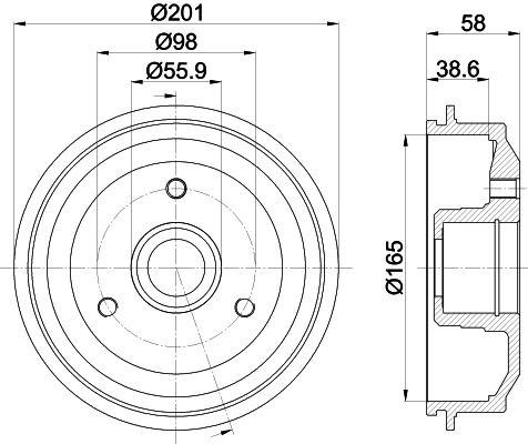MINTEX MBD026: Ταμπούρο 201mm, με το μουαγιέ, χωρίς ρουλεμάν τροχού, χωρίς μπουλόνια στερέωσης τροχού